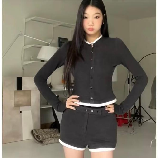 Crop Cardigan Vintage - Long sleeve tops woman 2024 Summer