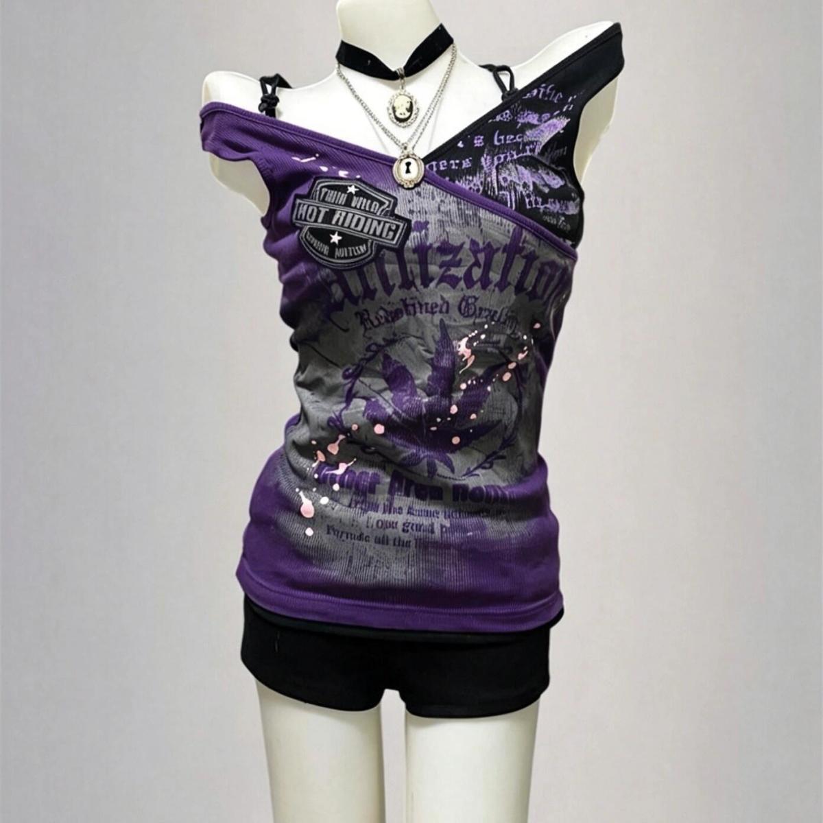 Gothic T Shirts Y2k Letter Gra - Vintage Fashion Subculture review and price