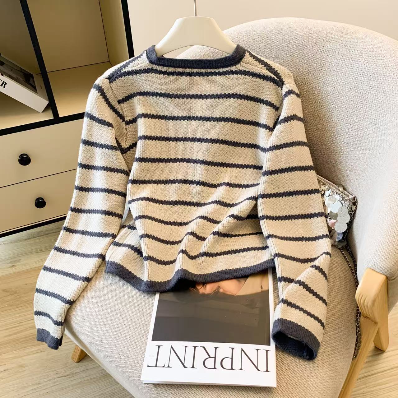 Women's Striped O-Neck Cardiga - Crop Cardigan Vintage review and price