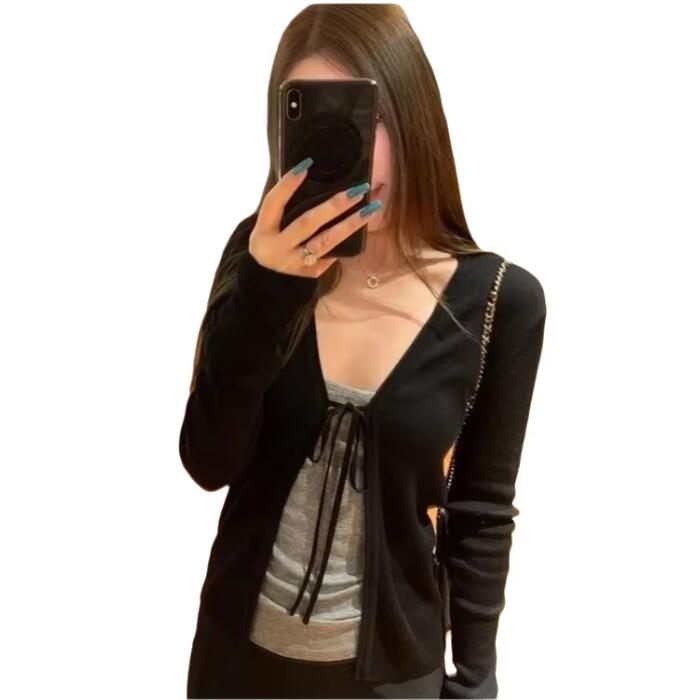 Women's Knitting Thin Long Sle - Crop Cardigan Vintage review and price