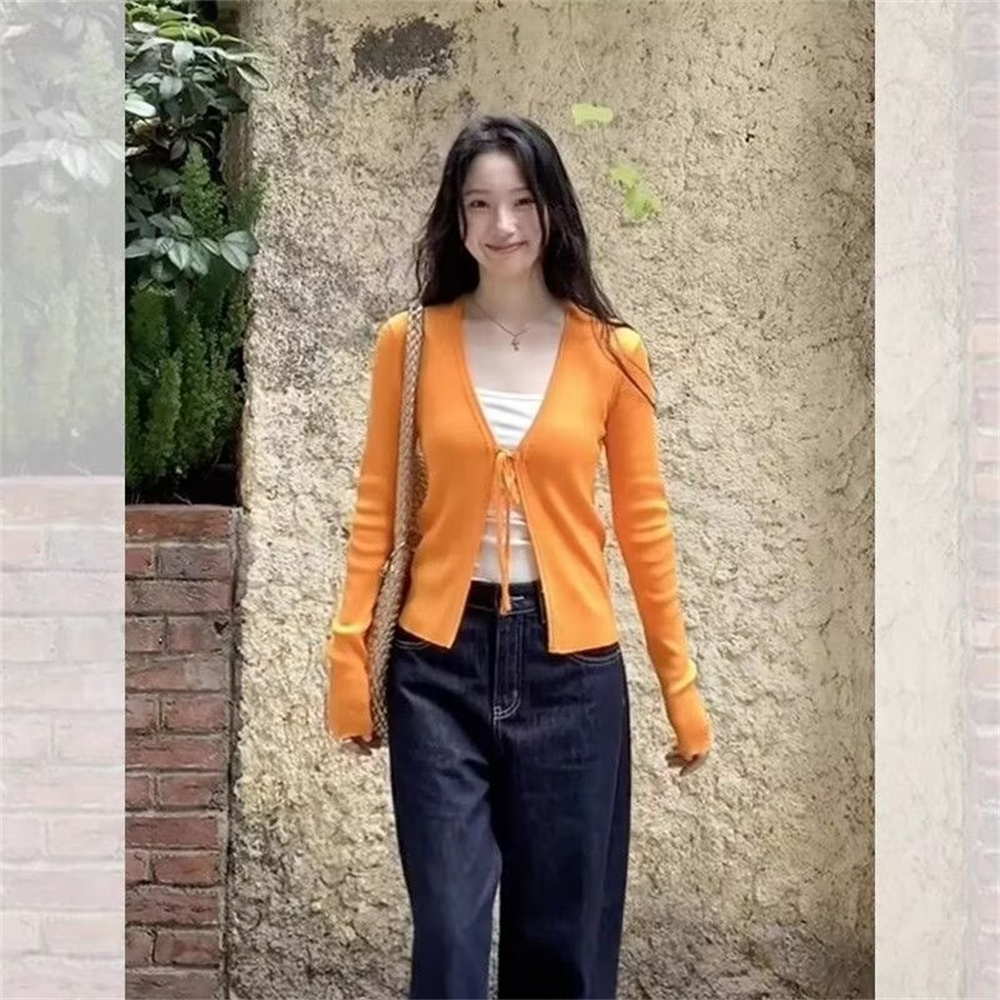 Women's Knitting Thin Long Sle - Crop Cardigan Vintage review and price