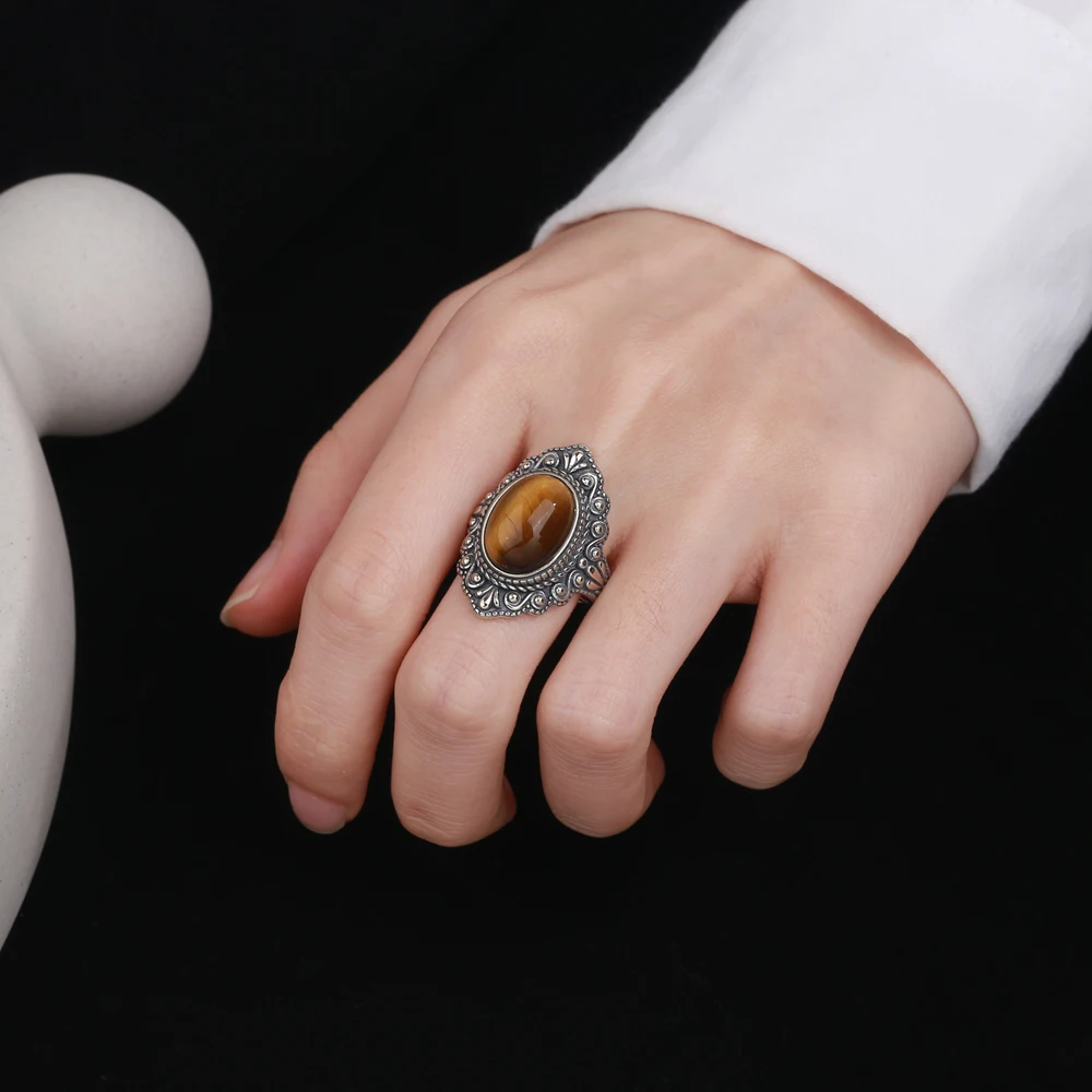 Natural Tiger Eye Gemstone Rin - Vintage Fashion Looks review and price