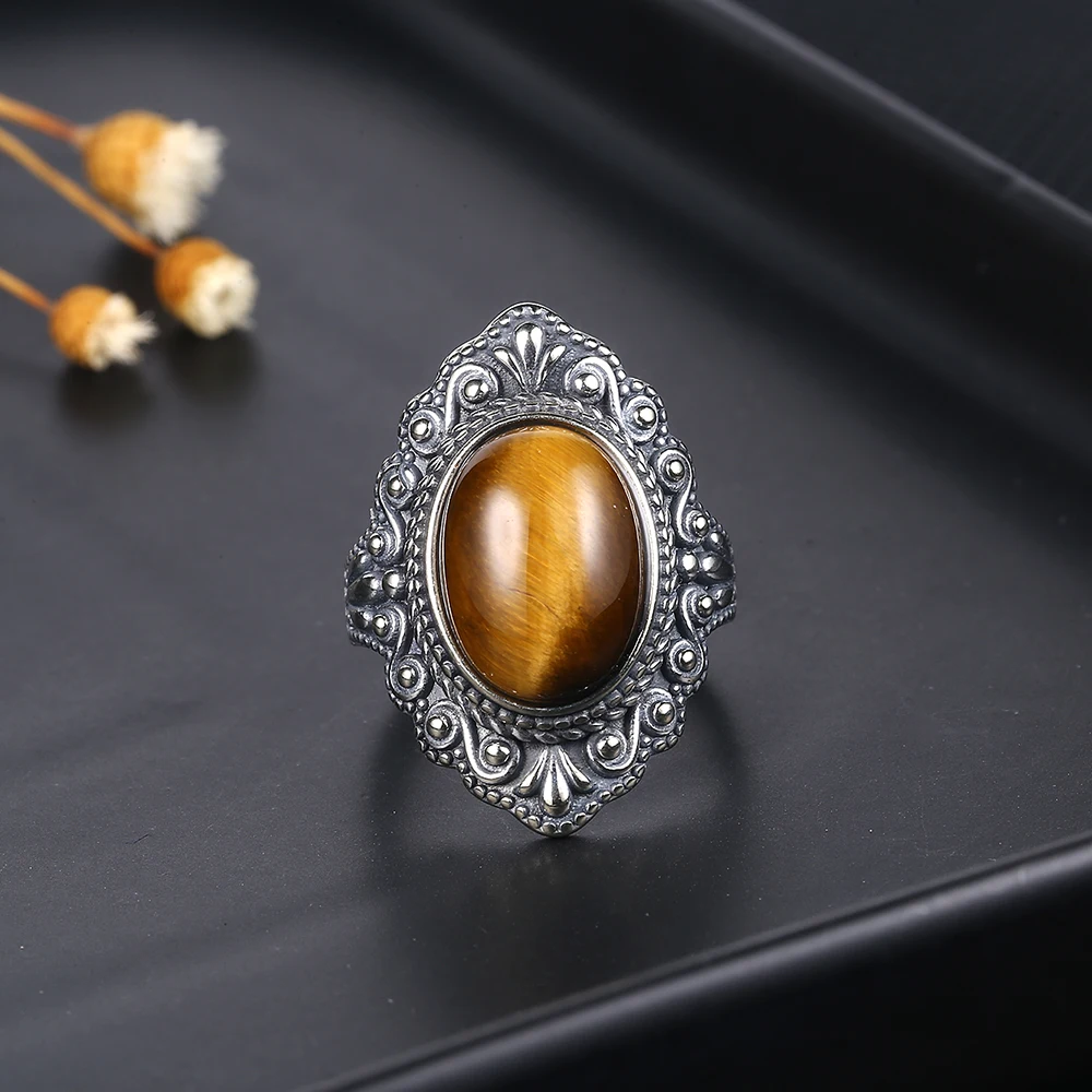 Natural Tiger Eye Gemstone Rin - Vintage Fashion Looks review and price
