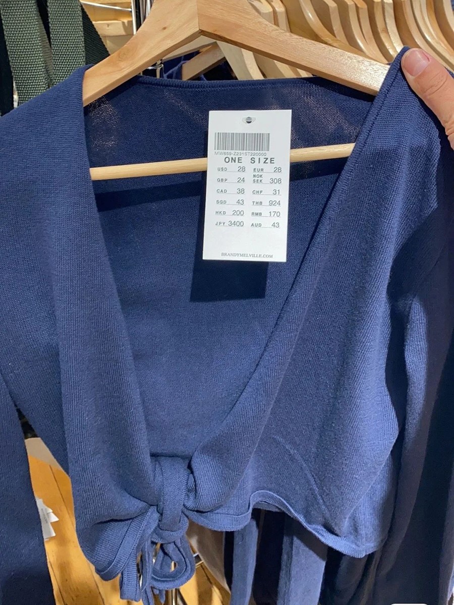 New Navy Lace-up Knitted Long  - Crop Cardigan Vintage review and price