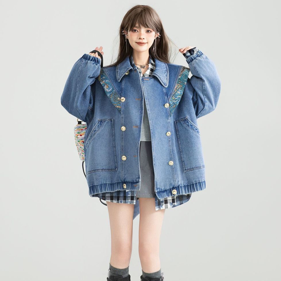 Vintage Denim Jacket Outwear W - Patchwork Jean Jacket review and price