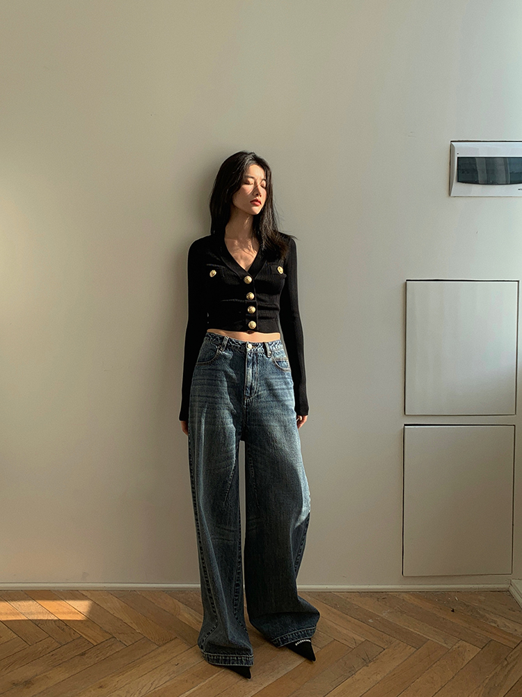Gold Button Front Knit Cardiga - Crop Cardigan Vintage review and price