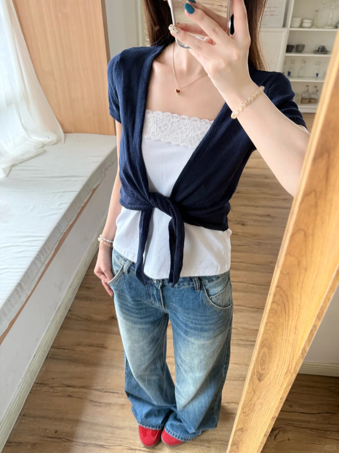 Navy Lace-up Cardigan Women Co - Crop Cardigan Vintage review and price