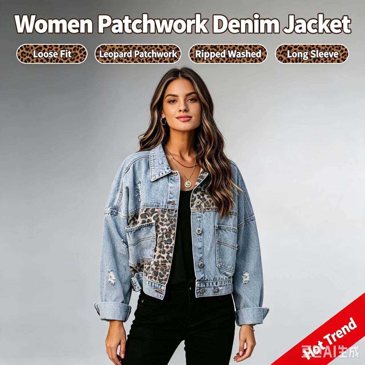 2026 Streetwear Women Leopard  - Patchwork Jean Jacket review and price