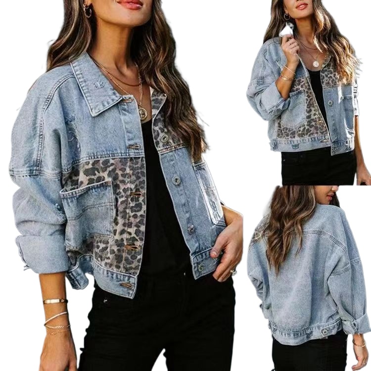 2026 Streetwear Women Leopard  - Patchwork Jean Jacket review and price