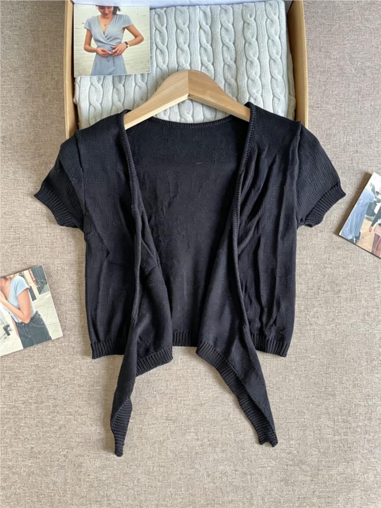 Black Cropped Lace-up Cardigan - Crop Cardigan Vintage review and price